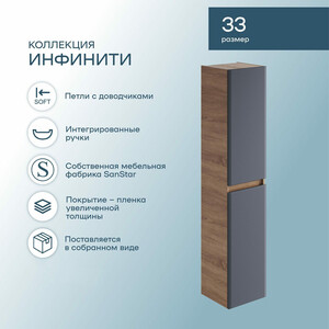 Пенал Sanstar Инфинити 35х160 дуб сонома светлый/графит софт (398.1-3.4.1.)
