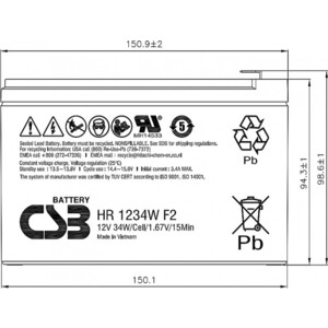 Батарея CSB HR1234W F2 12V 9Ah