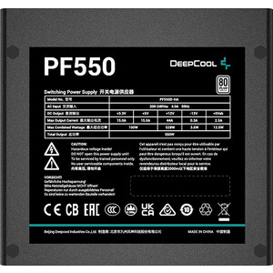 Блок питания DeepCool 550W PF550 80+ (ATX 2.4 550W, PWM 120mm fan, 80 PLUS, APFC) RET (PF550)