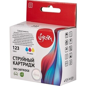 Картридж Sakura F6V16AE (№123 Tri-colour) для HP, триколор, 18 мл., 330 к.