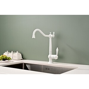 Смеситель для кухни Paulmark Retro с подключением фильтра, белый матовый (Re213226-431)