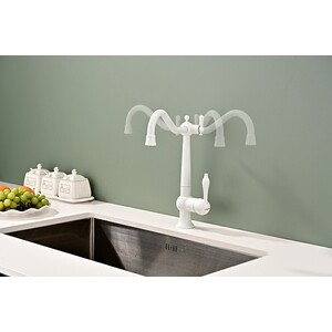 Смеситель для кухни Paulmark Retro с подключением фильтра, белый матовый (Re213226-431)