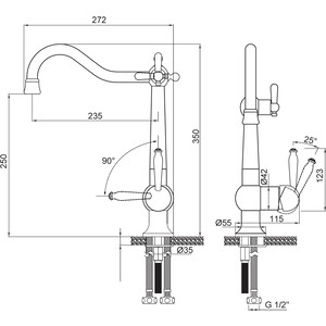 Смеситель для кухни Paulmark Retro с подключением фильтра, хром (Re213226-CR)