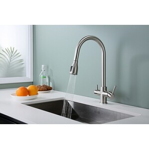 Смеситель для кухни Paulmark Lange с подключением фильтра, никель (La214212-NI)