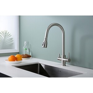 Смеситель для кухни Paulmark Lange с подключением фильтра, никель (La214212-NI)