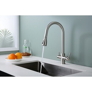 Смеситель для кухни Paulmark Lange с подключением фильтра, никель (La214212-NI)