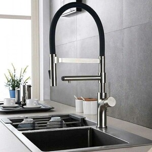 Смеситель для кухни ZorG Inox с подключением фильтра, нержавеющая сталь/черный (SZR-1010)