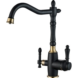 Смеситель для кухни ZorG Steel Hammer с подключением фильтра, черный матовый/бронза (SH 812 BLACK BR)