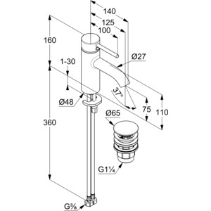 Смеситель для раковины Kludi Bozz с донным клапаном, черный матовый (382663976)