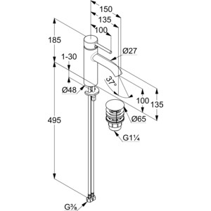 Смеситель для раковины Kludi Bozz с донным клапаном, черный матовый (382883976)