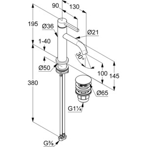 Смеситель для раковины Kludi Nova Fonte с донным клапаном, хром (202880515)