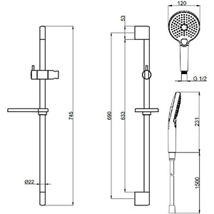 Душевой гарнитур AQUAme 79 см, с мыльницей, черный матовый (AQM8101MB)