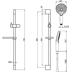 Душевой гарнитур AQUAme 79 см, с мыльницей, металл (AQM8101GM)