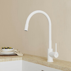 Смеситель для кухни Milardo Meal с гибким изливом, белый матовый (M01WT0FM05)