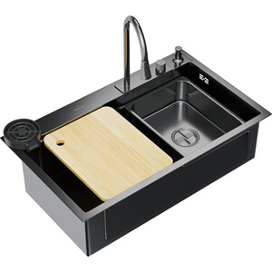 Кухонная мойка Mixline Pro 75х46 со смесителем, черный графит нано (4610211006300)