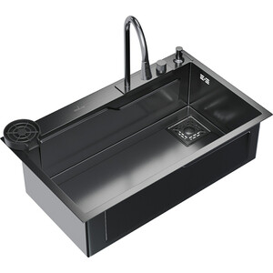 Кухонная мойка Mixline Pro 75х46 со смесителем, черный графит нано (4610211006300)
