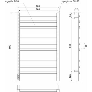 Полотенцесушитель электрический Point Веста 50х80 диммер слева, графит премиум (PN70758GR)