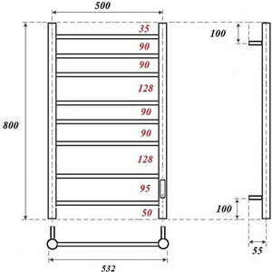Полотенцесушитель электрический Point Аврора 50х80 диммер справа, графит премиум (PN10858GR)