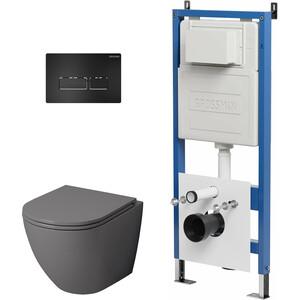 Комплект унитаза Grossman сиденье микролифт, инсталляция, клавиша черная матовая, серый матовый (97.4455GMS.03.210)