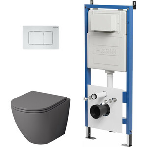 Комплект унитаза Grossman сиденье микролифт, инсталляция, клавиша белая матовая, серый матовый (97.4455GMS.04.01M)