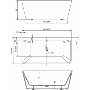 Акриловая ванна Vincea 170х80 слив-перелив (VBT-425-1700)