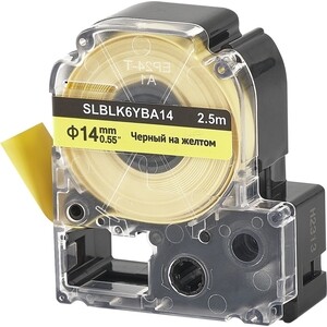 Кассета с лентой S'OK BLK6YBA14 для Epson , черный на желтом,14мм/2.5м