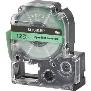 Кассета с лентой S'OK K4GBP для Epson , черный на зеленом, 12мм/8м
