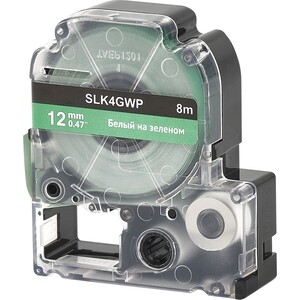 Кассета с лентой S'OK K4GWP для Epson , белый на зеленом, 12мм/8м