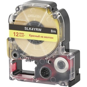 Кассета с лентой S'OK K4YRW для Epson , красный на желтом, 12мм/8м