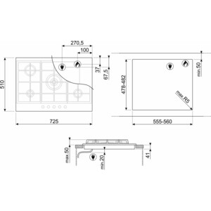 Газовая варочная панель Smeg PX375MB