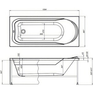 Акриловая ванна Aquanet West 160x70 с каркасом, панелью и слив-переливом