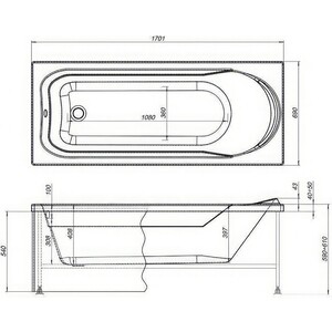 Акриловая ванна Aquanet West 170x70 с каркасом, панелью и слив-переливом
