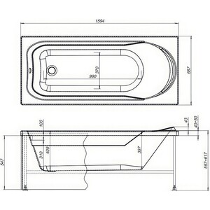 Акриловая ванна Aquanet West 160x70 с каркасом, панелью, слив-переливом и шторкой