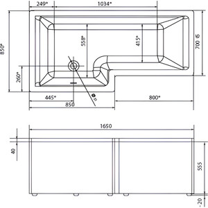 Акриловая ванна Marka One Linea 165х85 левая (01лин16585л)