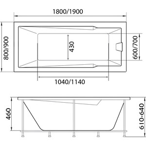 Акриловая ванна Marka One Raguza 190х90 с каркасом (01ра1990, 03пу1990)