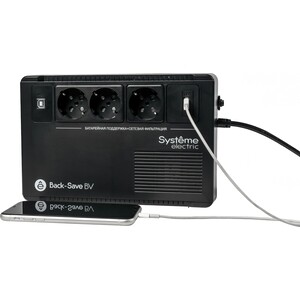 ИБП Systeme Electric Back-Save BV 400 ВА, автоматическая регулировка напряжения, 3 розетки Schuko, 230 В, 1 USB Type-A