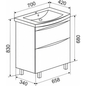 Тумба под раковину Emmy Клермонт 70х34 белая (310155)