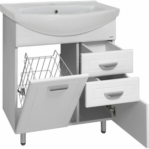Тумба под раковину Misty Дрея 65 с бельевой корзиной, белая (Э-Дре01065-01К2Я)