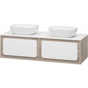 Тумба под раковину Misty Дубль 150 подвесная, дуб галифакс/белая (П-Дуб-09150-372Я)