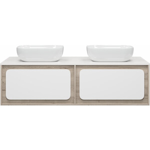 Тумба под раковину Misty Дубль 150 подвесная, дуб галифакс/белая (П-Дуб-09150-372Я)