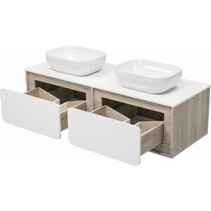 Тумба под раковину Misty Дубль 150 подвесная, дуб галифакс/белая (П-Дуб-09150-372Я)