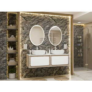 Тумба под раковину Misty Дубль 150 подвесная, дуб галифакс/белая (П-Дуб-09150-372Я)