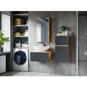 Тумба под раковину Misty Ива 70 подвесная, графит/дуб вотан (П-Ива-01070-481Я)