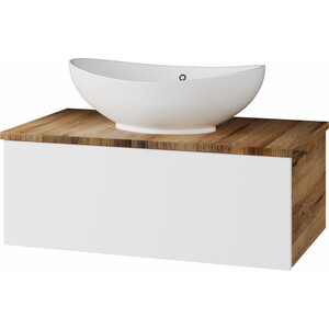 Тумба под раковину Misty Ива 80 подвесная, белая/дуб вотан (П-Ива-01080-951Я)