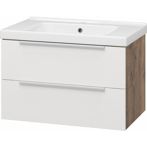 Тумба под раковину Misty Карат 80 подвесная, белая/дуб галифакс олово (П-Кар09080-01/19-2Я)