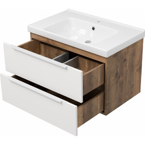 Тумба под раковину Misty Карат 80 подвесная, белая/дуб галифакс олово (П-Кар09080-01/19-2Я)