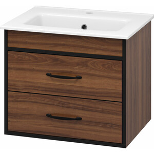 Тумба под раковину Misty Кедр 60 подвесная, черная/орех (П-Кед09060-011По)