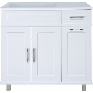 Тумба под раковину Misty Купер 90 левая, с бельевой корзиной, белая (П-Куп01090-012БкЛ)