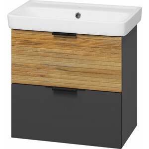 Тумба под раковину Misty Форест 60 подвесная, дуб вотан/антрацит (Э-Фор-09060-0219-2Я)