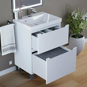 Тумба под раковину Uperwood Tanos 60 напольная, 2 ящика, белая матовая (291120329)